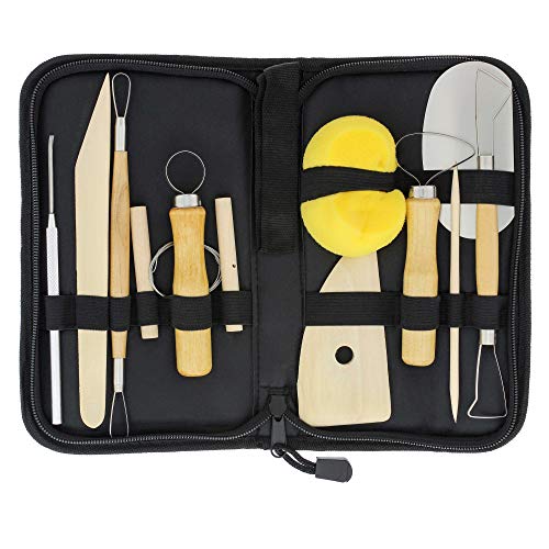 U.S. Art Supply Pottery & Clay Tools Set (12-Piece) | Includes Pottery Tools, Canvas Case for Sculpting, Ceramics, and Easy Storage & Transport - size: 12-Piece with Nylon Case