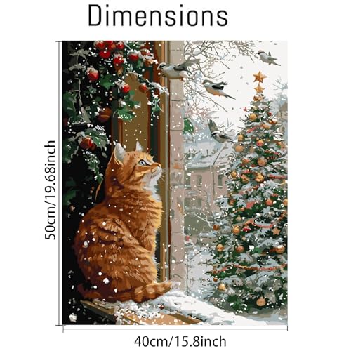 Cat Paint by Numbers Kit for Adults,Winter Painting by Numbers,DIY Acrylic Paint Kit for Adults Beginners Without Frame,Easy Christmas Adult Paint by Number Kits on Canvas for Decor 16x20inch - color: MT21518