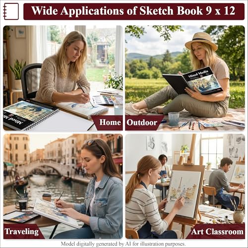 SuFly Mixed Media Sketchbook 9x12, Mixed Media Paper_98lb/160gsm, 60 Sheets | Mixed Media Pad, Thick Drawing Paper Pad, Spiral Sketch Pads for Drawing, Watercolor Paper for Art Class & Painting Supplies