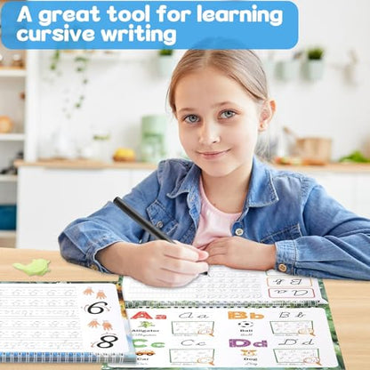 gisgfim 2 Pack Grooved Cursive Handwriting Workbook Magic Grooved Cursive Reusable Handwriting Practice Tracing with Disappearing Ink Pens for Kids Learning Activities Supplies (Letters&Number) - style: Letters+Numbers