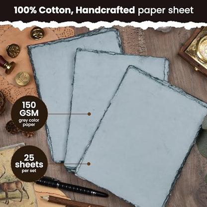 LEATHER VILLAGE Grey Deckled Edge Watercolor Paper 25 Sheets 4x6 Inches - color: Grey Toned, size: 6 X 4 Inch