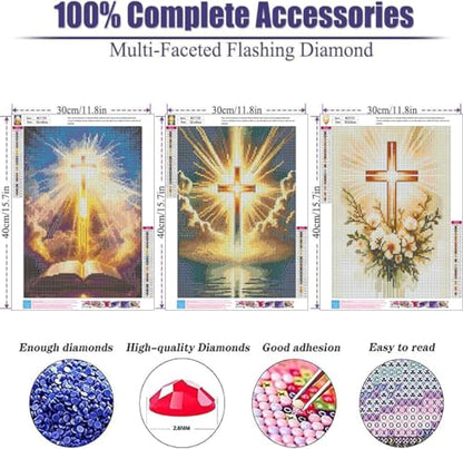 3 Pack Diamond Art Kits for Adults, Cross Diamond Painting Kits 12X16 Inch - color: 3 Pack Christ Cross, size: 11.8x15.7in(30x40cm)