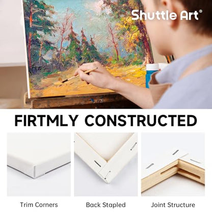 Shuttle Art Canvas for Painting, 15 Pack Multi-Size 4x4/5x7/8x10/9x12/11x14 Inch, Stretched Canvas, 100% Cotton, Primed White Blank Art Canvases, Ideal for Acrylic Oil Acrylic Pouring - size: 15 Multi Pack-4x4", 5x7", 8x10", 9x12", 11x14"