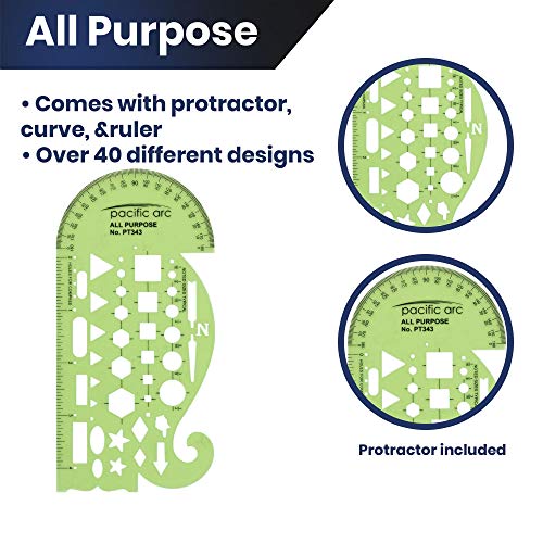 Pacific Arc All Purpose Template Guide, Featuring A Protractor, 4 Inch Ruler, French Curves, and Standard Shapes - style: All Purpose