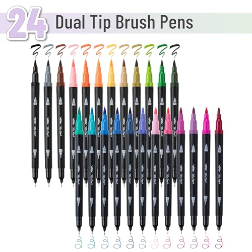 Mr. Pen- Dual Tip Brush Pens, 24 pcs, Assorted Color - color: Vibrant, size: 24 Pack