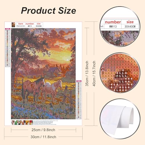 WSLWXSHM Diamond Painting Kits for Adults Horse, Round Full Drill Diamond Art Kits, 5D DIY Paint with Diamonds Crafts for Home Wall Decoration Gifts 12×16Inch, Animal