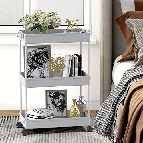 SPACELEAD 3 Tier Rolling Cart with Wheels, Storage Craft Art Trolley Organizer Serving, 3 Hanging Baskets Easy Assembly, for Office, Living Room, Kitchen, Gray - color: Gray