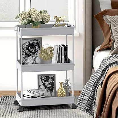 SPACELEAD 3 Tier Rolling Cart with Wheels, Storage Craft Art Trolley Organizer Serving, 3 Hanging Baskets Easy Assembly, for Office, Living Room, Kitchen, Gray - color: Gray