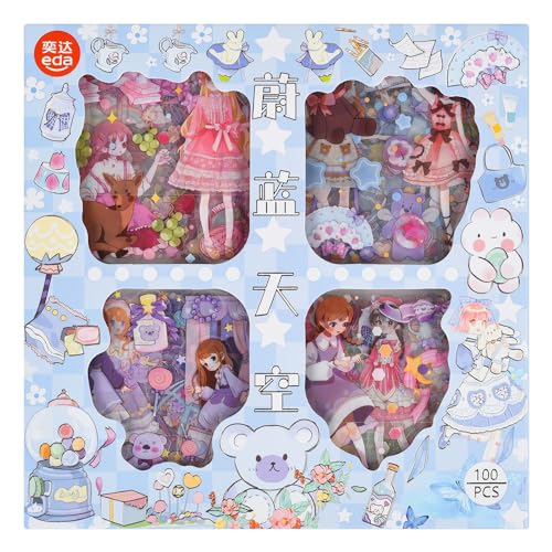 Cute Journaling Stickers Gift Box Set - 100 Sheets PET Cartoon Kawaii Girl Decorative Clipping Sticker for Scrapbooking Bullet Journals Notebook Calendars Decal Arts Card Kids DIY Crafts - color: Magical Girl