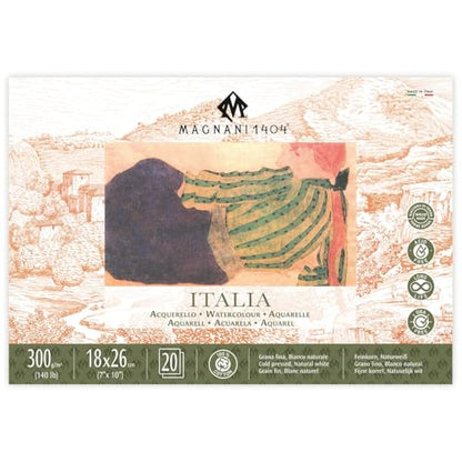 Magnani Watercolour Paper Pad, Fine Grain, 300 g/m, 100% Cotton, Round Screen Paper (18 x 26 cm) - size: 18 x 26 cm
