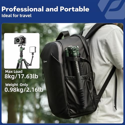 Fotopro 60" Carbon Fiber Camera Travel Tripod, 2lbs Super Lightweight Compact Tripod with 360° Metal Ball Head, Detachable Monopod, with Arca QR Plate & Bag, Load up to 8KG/17.63lbs, for SLR DSLR - color: Green, size: 62" Basic (Carbon Fiber)