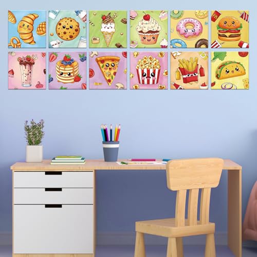 Anseal 12 Packs Pre Drawn Canvas to Paint, 4" X 4" Foods Pre-Printed Paint Party for Painting, Pre Stretched Canvas Outline Painting Boards for Paint Lovers, Party Favor - style: Foods