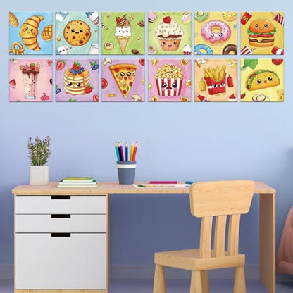 Anseal 12 Packs Pre Drawn Canvas to Paint, 4" X 4" Foods Pre-Printed Paint Party for Painting, Pre Stretched Canvas Outline Painting Boards for Paint Lovers, Party Favor - style: Foods