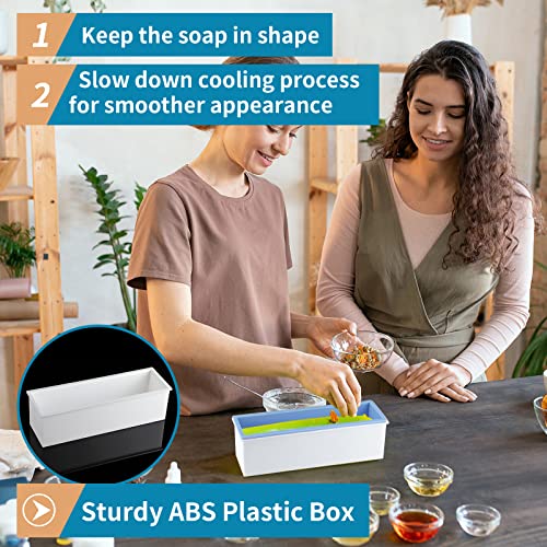 2 Pcs Loaf Soap Mold with Plastic Box, Flexible Silicone Rectangular Mold 42oz, Swirl Making Tool for DIY Soap, Handmade Candles, Resin Casting, Homemade Desserts (Blue) - color: Blue