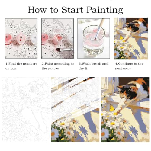 ZRIZQ Paint by Numbers Kit for Adults Beginners,Swans DIY Painting Set,Relaxing Creative Craft Activity,16x20 Inch - color: 16"X20"Rolled Canvas-Cat 3