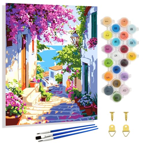 Yunnuo Paint by Numbers Kit for Adults Beginner Landscape,Seaside Town Number Painting for Adults,Coastal City Paint by Numbers Canvas 16x20 inch for Gifts and Wall Decor - color: B-002-seaside town