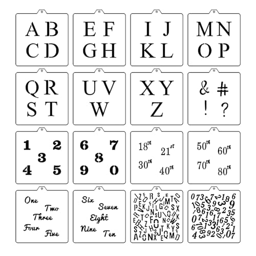 16 Pcs 5.5x5.5in Baking Stencils for Royal Icing, Airbrush Cookies; Sugar Cookie Stencils,Craft Painting, Stencil Genie (Alphabet & Numbers) - style: Alphabet & Numbers