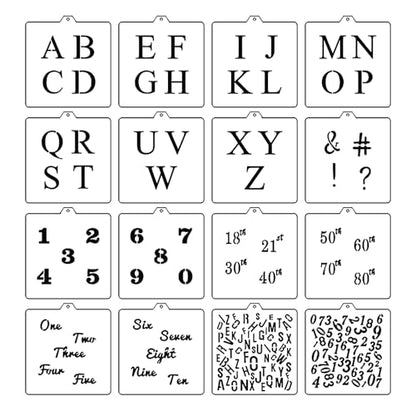 16 Pcs 5.5x5.5in Baking Stencils for Royal Icing, Airbrush Cookies; Sugar Cookie Stencils,Craft Painting, Stencil Genie (Alphabet & Numbers) - style: Alphabet & Numbers