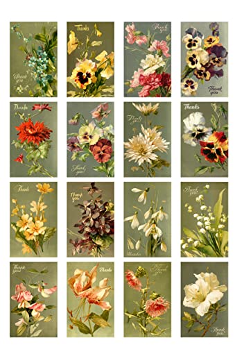 Decoupage Paper Pack (21 Sheets 6"x8") Stunning Flowers Thank You FLONZ Vintage Styled St Valentive Birthday Cards Pictures for Decoupage, Craft and Scrapbooking - color: Six