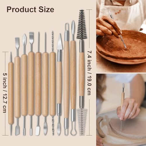 Amrules 31 Pcs Polymer Clay Sculpting Tools Kit for Adults, Light Yellow | Multi-Functional for Carving, Dotting & Molding, Ideal for Art Class & Pottery Studio, Comes with Zipper Storage Bag - color: Lightyellow-31Pcs