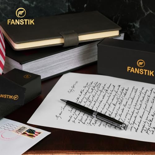 FANSTIK Customized Black & Silver Luxury ballpoint pen, fancy gift set for women, Chrome Finish, Professional executive pen gift set for men (Lux Custom-BallPoint Black-Silver) - color: B Cust-BallPoint Black-Silver