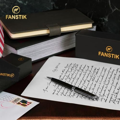 FANSTIK Customized Black & Silver Luxury ballpoint pen, fancy gift set for women, Chrome Finish, Professional executive pen gift set for men (Lux Custom-BallPoint Black-Silver) - color: B Cust-BallPoint Black-Silver