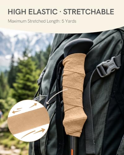 FriCARE Self Adhesive Bandage Wrap, Medical Tape in First Aid Kit, Tan | Elastic Cohesive Bandages for Sports/Vet/Wrist Ankle Wounds, 2 Inches X 5 Yards, Latex-free 6 Rolls - color: Tan