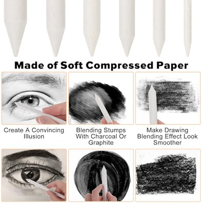 24 PCS Blending Stumps for Drawing, Ymapinc Tortillons Blending Sticks Set, Paper Stumps, Oil Pastel Tools & Shaders, Art Tools in 6 Sizes, Drawing Supplies