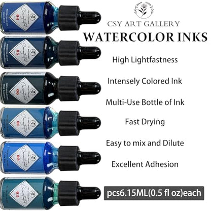 Liquid Watercolor Mixing Set 6x15ml- Drawing Ink -Calligraphy Inks -Vibrant Ink Colors for Illustration,Scrapbooking,Comics, Manga, Art Journalling (Water Lily Set) - color: Water Lily Set