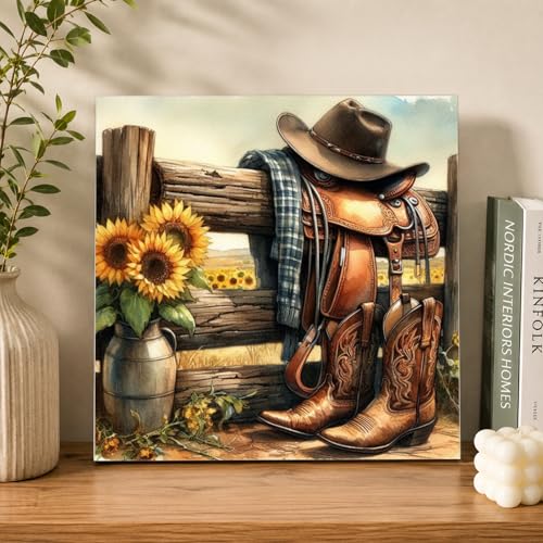 AUKELHJ Framed Paint by Numbers Kit for Adults, Boot;Sunflower, 10x10 inch - color: 14-Boot