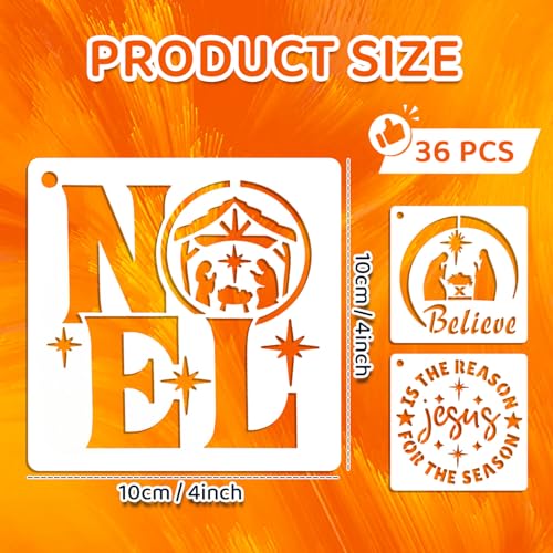 36 PCS Christian Nativity Stencils for Painting, 4x4 Inch Reusable Plastic Paint Templates for Painting on Wood, Religious Faith & Holiday Drawing Stencils for Wall Furniture DIY Crafts Home Decor - color: 36P/Christian Nativity
