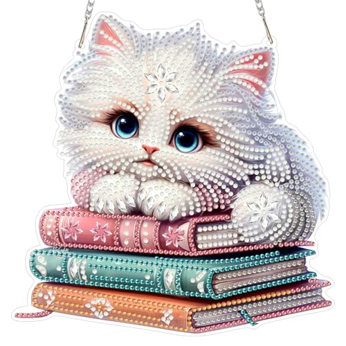 MOGTAA Cat Diamond Art Hanging Kits for Adults, DIY Double Sided Book Diamond Art Suncatchers, 5D Special Shape Diamond Painting Animal Pendant Window Ornament Gifts for Home Wall Door Decor - color: Cat-01