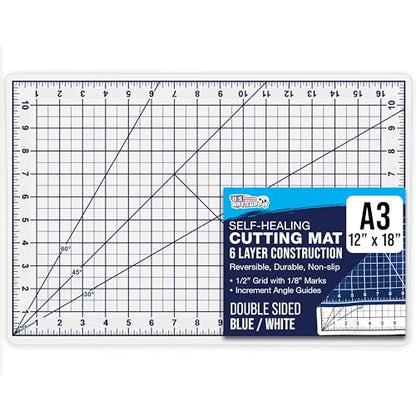 U.S. Art Supply 12"x18" Self-Healing Cutting Mat 5-Ply White/Blue | Double-Sided White/Blue Craft Mat, Non-Slip Cutting Mats for Crafts, Sewing, Quilting, Scrapbooking - color: White/Blue