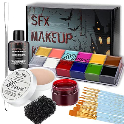 Face Paint Kit Sfx Makeup Special Effects Makeup Set | SFX Makeup Kit with Wound Scar Wax, Fake Scab Blood, Makeup Spatula for Halloween Cosplay Professional Face Paint Palette Set - color: Bright tone