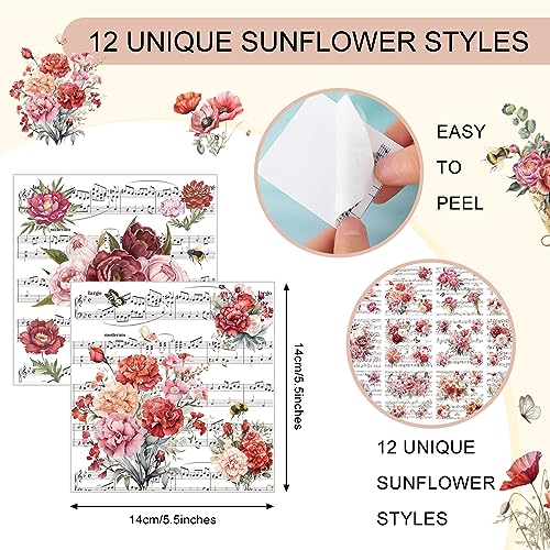 BBTO 12 Sheets Rub on Transfers for Crafts Wood Furniture DIY, 5.5" x 5.7" - style: Music Flower