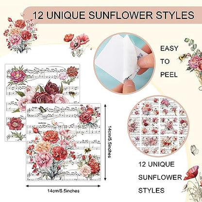 BBTO 12 Sheets Rub on Transfers for Crafts Wood Furniture DIY, 5.5" x 5.7" - style: Music Flower