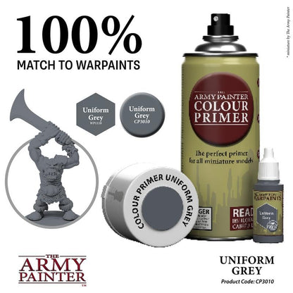 The Army Painter, Colour Primer Uniform Grey, 400 ml acrylic spray | Spray Paint Basecoat for Miniature Model Undercoat Priming, Plastic Wargames, DnD & Warhammer - color: Uniform Grey