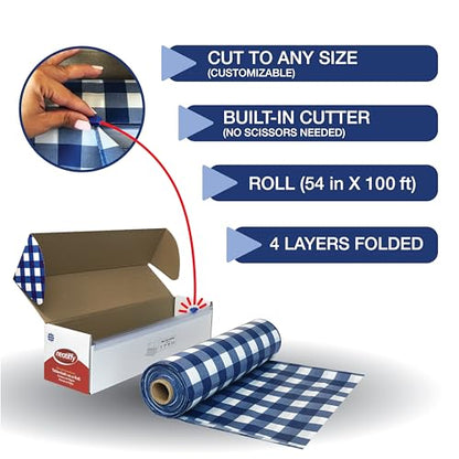 Neatiffy Disposable Plastic Table Cloth Roll | Waterproof Tablecloth | Table Cover for Picnic, Party, Banquet, Birthdays, Weddings (Blue Checkered, 54 inches X 100 feet) - color: Blue Checkered 100, size: 54 inches X 100 feet