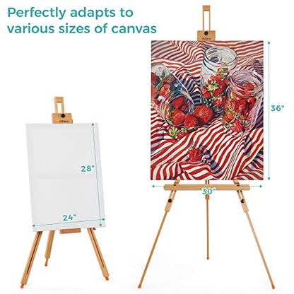VISWIN Portable Easel for Painting with Bag, Tilting Flat & Adjustable Beech Wood Art Easel Stand, Holds Canvas up to 44", Tripod Field Easel for Adults, Artists, Beginners - Natural - color: Natural
