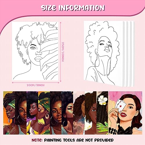 Sherr 10 Pcs Pre Drawn Canvas for Painting,Novel Afro Queen,8 X 10 Inch | Preprinted Stretched Cotton Canvas for Adults, Pre Drawn Painting Outlines for Couple Date Night, Sip and Paint Party Favor - style: Novel Afro Queen
