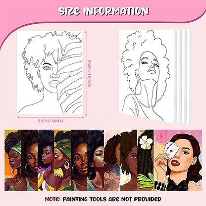 Sherr 10 Pcs Pre Drawn Canvas for Painting,Novel Afro Queen,8 X 10 Inch | Preprinted Stretched Cotton Canvas for Adults, Pre Drawn Painting Outlines for Couple Date Night, Sip and Paint Party Favor - style: Novel Afro Queen