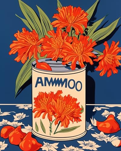 Red Floral Flowers Green Leaves in a Tin Can Oil Painting Paint by Number Kits 16 x 20 inch Canvas Red Flowers DIY Painting for Kid Students Adult Beginner with Brushes Acrylic Pigment(DIY Frame) - color: Floral in Tin 03, size: 16''x20''(DIY Frame)