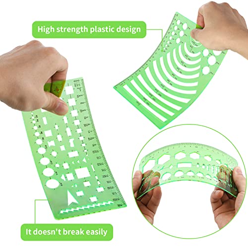 Zonon 16 Pcs Geometric Drawing Templates Kit, Drafting Stencils Measuring Rulers 12 Inch Aluminum Architect Scale Building Geometric Plastic Ruler for Design School Studying Office Building