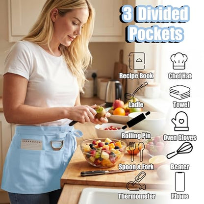 TOSHE Waist Apron 3 Pockets Waterdrop Resistant Cotton Server,Chef,Waitress - color: Light Blue