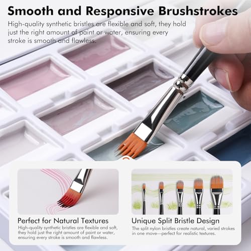 Fuumuui 5-PC Grainer Brush Set for Wood Grain, Fur & Grass Textures Professional Filbert Paint Brush Comb for Acrylic, Watercolor, Oil Painting Artist & Beginner Friendly - style: Filbert