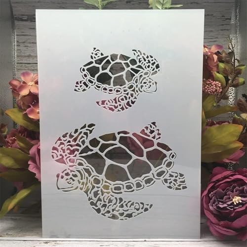 TIAMECH A4 Reusable Sea Turtle Stencil for Painting | Dad and Son, Mum and Daughter Turtles Layering Template, DIY Wood Wall Art & Crafts (8.3x11.7inch) - style: Turtle