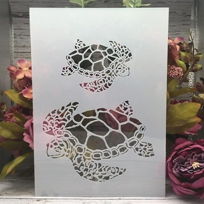 TIAMECH A4 Reusable Sea Turtle Stencil for Painting | Dad and Son, Mum and Daughter Turtles Layering Template, DIY Wood Wall Art & Crafts (8.3x11.7inch) - style: Turtle