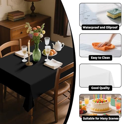 54IN X 320FT Plastic Table Cover Roll with Cutter Box, Cut to Size Plastic Table Cloths for Parties, Birthday, (Black, 54"x3840"(Rectangular)) - color: Black, size: 3840" x 54" (Rectangular)