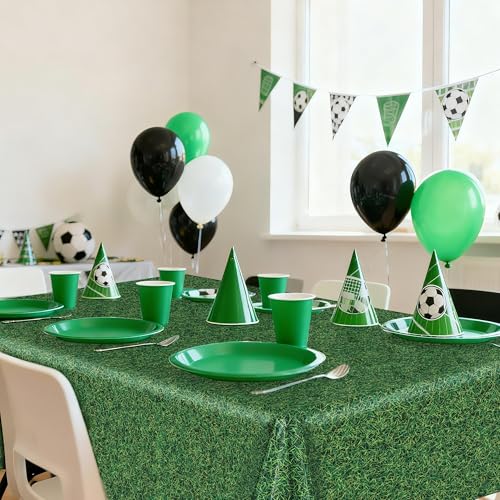 Kochorie 2 Pieces Green Grass Field Plastic Tablecloth 54 x 108 Inches Disposable Grass Print Table Covers for Sports Theme Game Day Birthday Parties Decorations - style: Green Grass