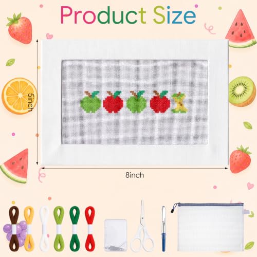 XunYee 18 Mesh Needlepoint Canvas Kit for Beginner, 1 in 5 Apples | Printed Pattern for Beginners, Includes Embroidery Threads Needles Scissors Storage Bag, Halloween DIY Decoration Craft - style: 1 in 5 Apples